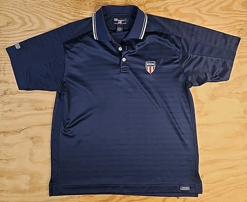 NISOA College Soccer Logo Blue Lightweight Polo Shirt Mens Large - Picture 1 of 9
