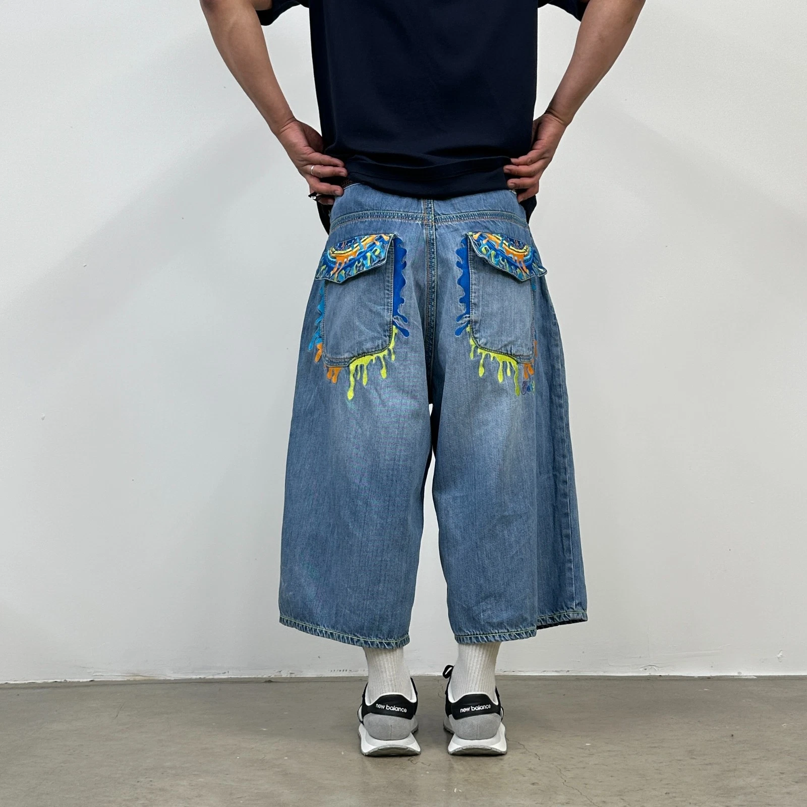 Coogi Hip Hop Baggy Shorts Long Embroidered Skater Style 3/4 Mens Blue Jorts