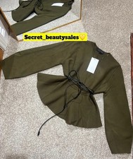 Cardigan ZARA kaki scuro peplo con cintura avvolgente S nuovo con etichette prezzo di listino £ 49,99
