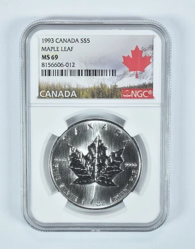 1993 Canada 5 Dollars Silver Maple Leaf MS69 NGC Canada Label *1716