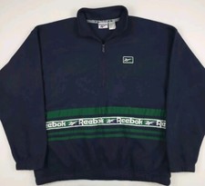 Vintage 90s Reebok Zip Pullover Fleece Sweatshirt Vtg Sport Rare Spellout Stripe