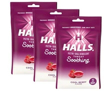 3 Bags Halls Cool Berry Throat Soothing Drops (25 ct each) Pectin Exp. 11/25