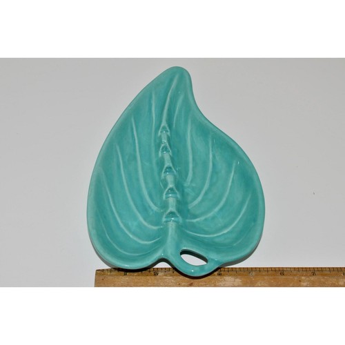 Mid Century Ashtray, Turquoise Leaf Shape 1950s Ashtray, Vintage Pottery Ashtray - Bild 9 von 10