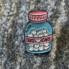 Pills Enamel Pin Blue Pill Bottle Take Care Hat Lapel Backpack Brooch Hat New