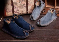 Mens Vintage Chinese Style Leather Stictching Lace Up Kung Fu Casual Shoes