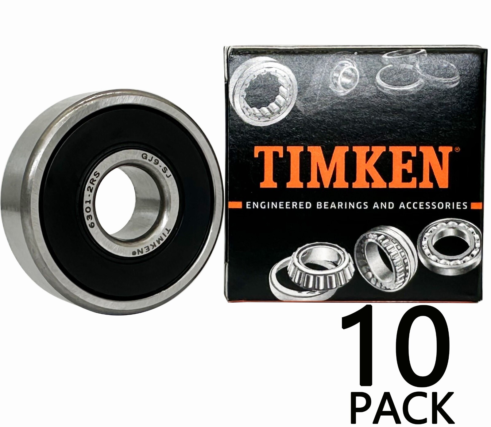 10 Pack Timken 6301-2RS 12x37x12mm Double Sealed Rubber Bearings