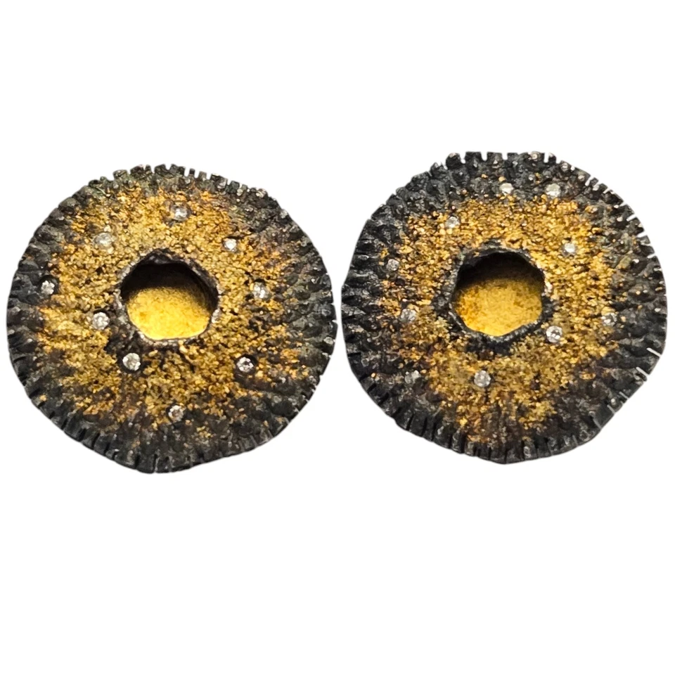 Pendientes raros Rebecca Meyers Semilla Cápsula Oro 24K en Plata Oxidada Diamantes  Foto 4 de 4
