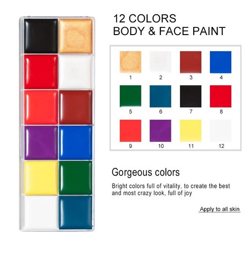Paleta de pintura al óleo corporal facial de 12 colores + cepillo de pintura base + esponja de maquillaje - Imagen 4 de 9