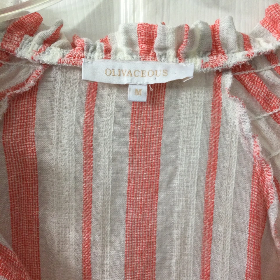 Olivaceous Top Women's Medium Pink White Striped Button Front Cotton Hemp Blend - Image 4 of 4