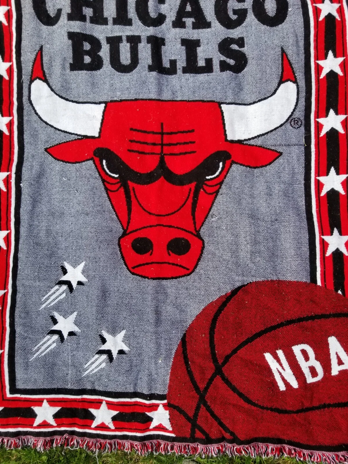 VTG 90s Chicago Bulls Throw Blanket NBA Woven Tapestry Wall Hanging Art USA