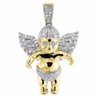Diamant Engel AnhäNger Herren 10K Gelbgold Rund Pflastern FlüGel 0.50 Tcw