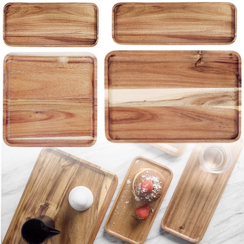 Square Wooden Tea Cup Plate Snacks Storage Tray Table Serving Pallet Tableware - Picture 23 of 27