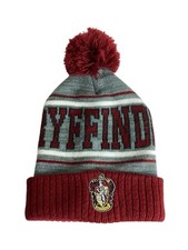 Harry Potter Gryffindor Beanie Hat Cap Red Gray Pompom Knit Cuffed Rib Cuff