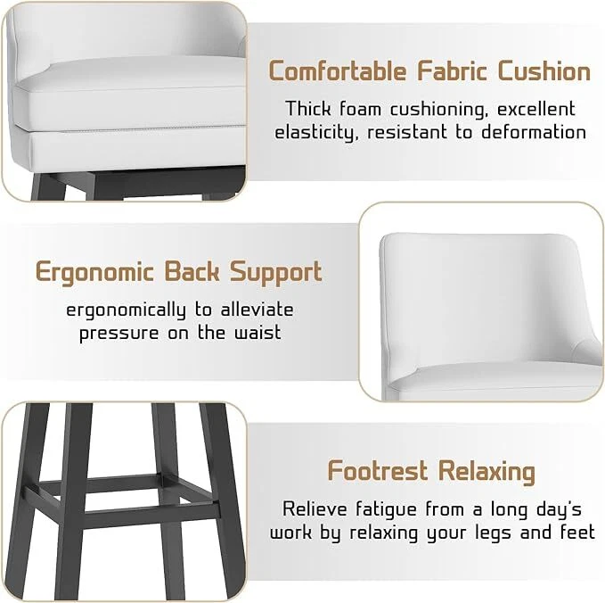 26" Swivel Bar Stools with Back Set of 2/4/6 Upholstered Bar Chairs for Kitchen - Image 4 of 4