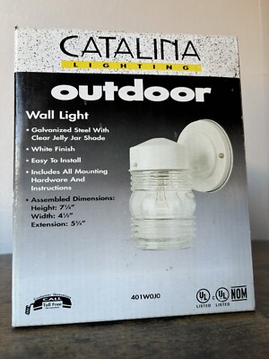 Catalina Lighting Outdoor Wall Light White Steel W Clear Jelly Jar Shade VTG NOS