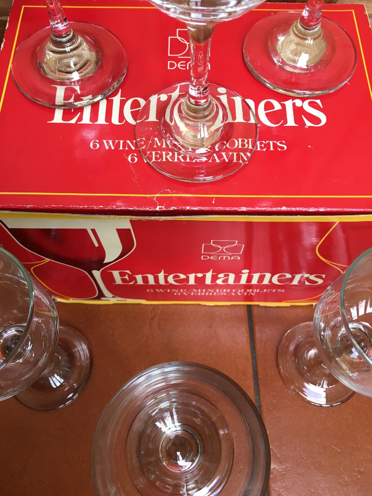 Vintage Dema Wine Goblet Mixer Glass X 6 Boxed 1970s Drink Home Bar