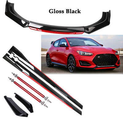 Glossy Black Strut Rod Front Bumper Lip Spoiler Splitter For Hyundai Veloster N