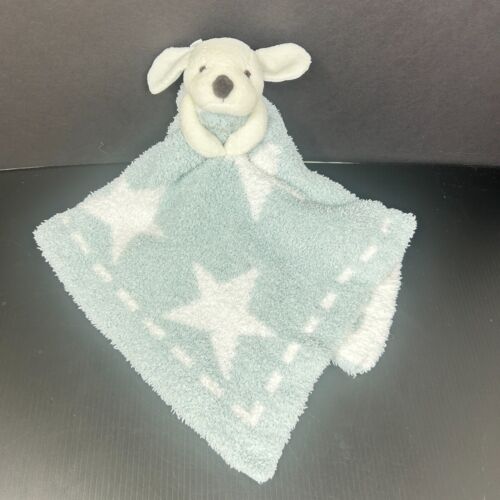Barefoot Dreams Cozy Chic Puppy Dog Baby Lovey Security Blanket Blue White Stars - Afbeelding 1 van 6