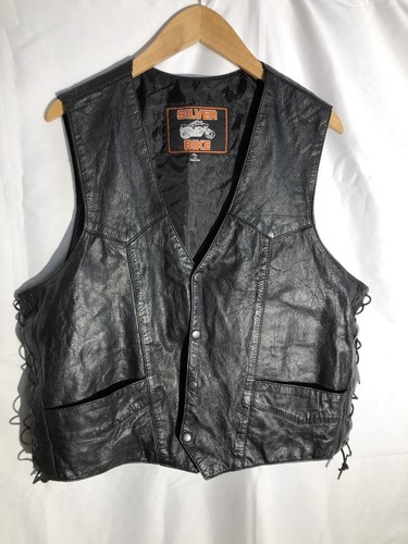 Silver Bike Men's Black Leather Vest 