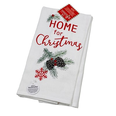 Woodsy Christmas Pine Cones Snowflakes  Embroidered Dual Purpose Kitchen Towel