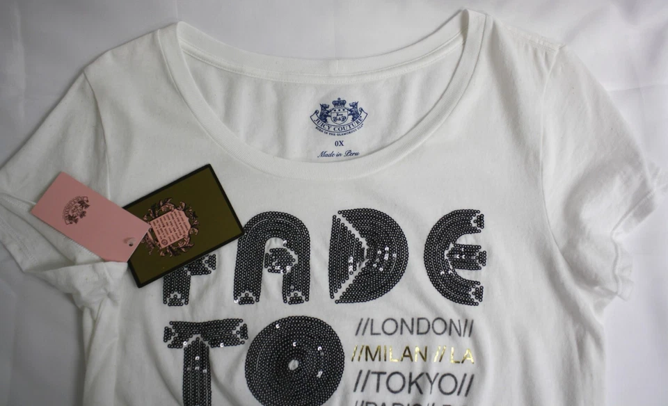 Camisa Juicy Couture Camiseta Blanca Camiseta Desvanecida a Jugosa Nueva con Etiquetas 0X Precio de venta sugerido por el fabricante 88 Defecto Foto 4 de 4