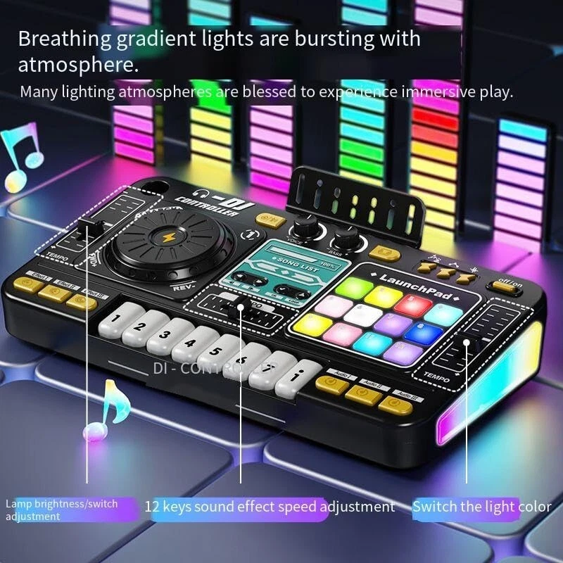 Kids DJ Mixer Table,Music Toys with Piano Keys,DJ Turntable,Reaction Music Games - Image 3 of 4