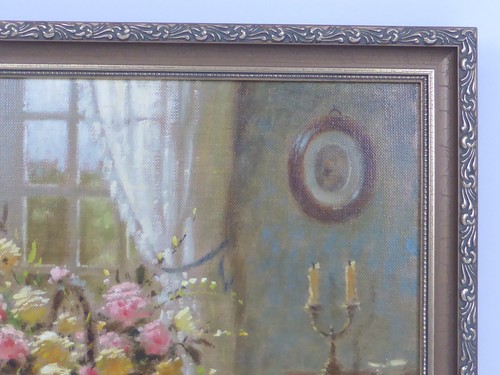Heinz Werner van der Porten pintura al óleo arte pintura interior con ramo de flores - Imagen 4 de 10