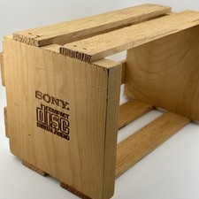 Vintage SONY Wooden Engraved Compact Disc CD Album Storage Crate Box Holder Wood