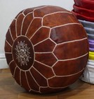 Footstool Pouffe Boho Unstuffed Moroccan Ottoman Leather Round New