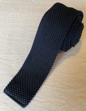 Navy Blue Men  s SQUARE TIP Knitted Tie L54  W1.5  