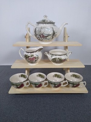 Johnson Brothers Friendly Village Teapot, Creamer, Sugar Bowl, & 4 Teacups Lot