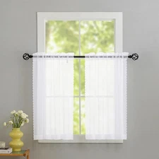 White sheer kitchen curtains, translucent voile, 30 inches wide x 36 inches long