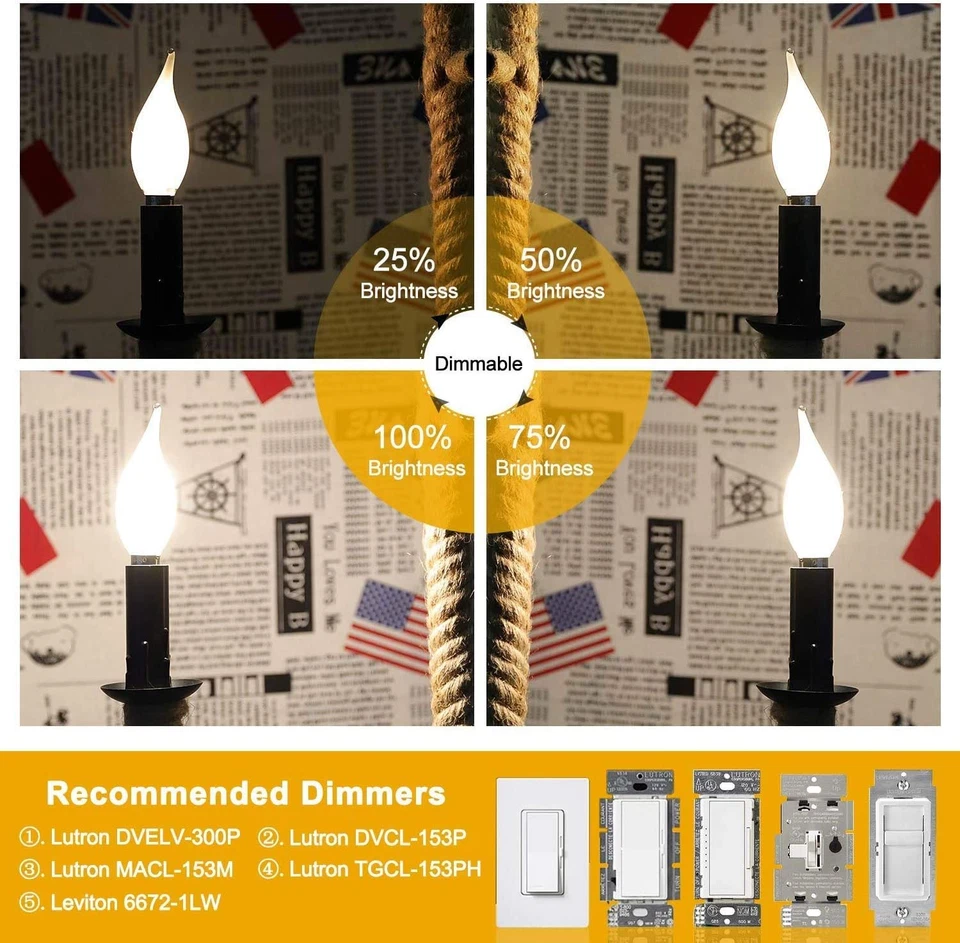 6W Dimmable LED Candelabra Bulb 65W Equivalent 650LM, 3200K Soft White E12 LED L - Image 2 of 4
