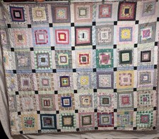 Antique Handmade Hand Quilted Feed Sack Patchwork Quilt 65x82 twin #447