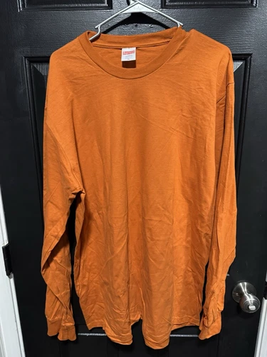 NEUF T shirt blanc à manches longues Supreme homme XL extra large orange à manchettes USA