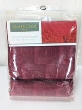 Fall Tablecloth 60" X 102" Rust Color Jacquard Harvest Thanksgiving Pumpkins
