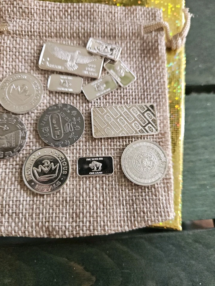 Silver Barter Bag!! 2x 5g Monarch Eagle Bar 5x 1/10 Oz + 5x 1g .999 Round Aztec - Image 4 of 4
