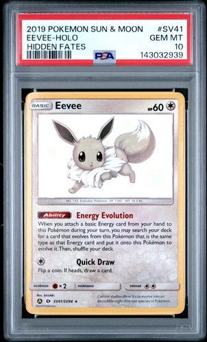 2019 POKEMON SUN & MOON HIDDEN FATES #SV41 EEVEE-HOLO PSA 10