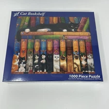 Cat Bookshelf Randal Spangler 1000 Pc Puzzle Vermont Christmas Co VC136 Sealed