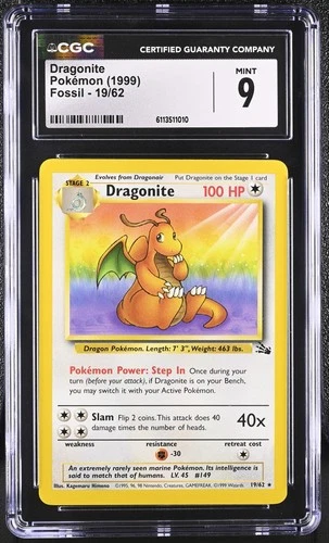 CGC 9 Dragonite 19/62 1999 Fossil Rare Pokemon Card