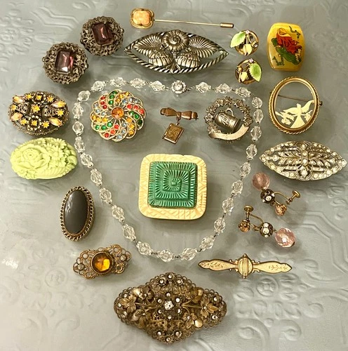 Vintage & Antique Jewelry Lot Rhinestone Sterling Gold Filled CClasp Art Deco