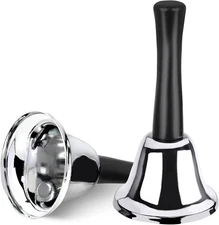 2 Pack Hand Bell Silver Steel Bell Ringing Bell with Handle Dinner Bells for Ins