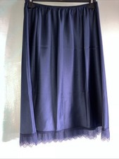 Vtg St Michael Waist Half Slip Petticoat Silky Satin Navy 16-18 frilly hem Glam 