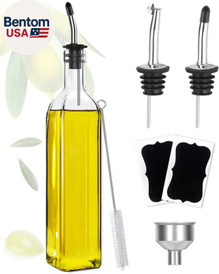 Olive Oil Dispenser, 17Oz/500Ml Square Tall Glass Container with 2 Stainless Ste