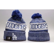 LA Dodgers Beanie - Blue & White with Pom-Pom, LA Logo, Official New Era Cap
