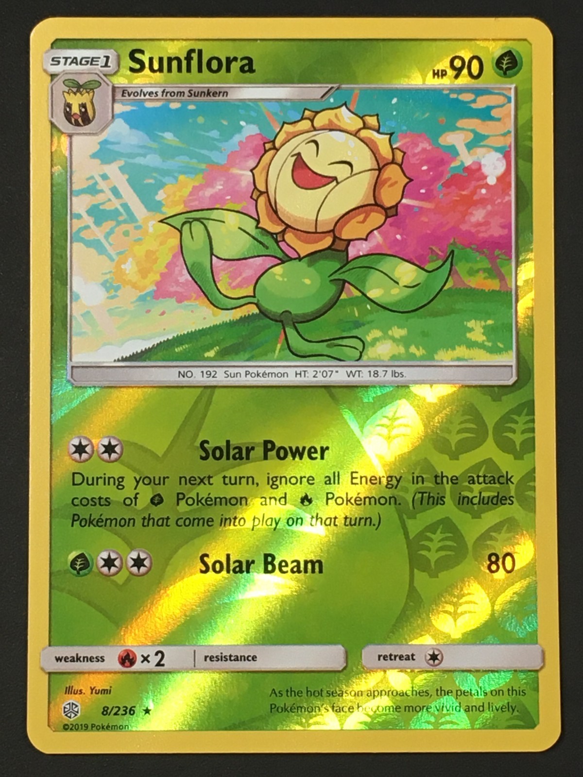 Pokemon TCG Sunflora 8/236 Reverse Holo Rare SM Cosmic Eclipse NM