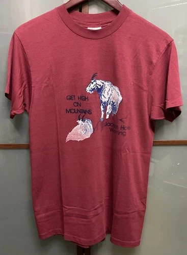 80s Get High On Mountains Goats T-Shirt Large Hanes 1980s vintage concert t-shirt, vintage, size L, single stitch, B+ condition