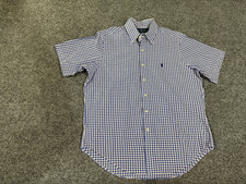 Ralph Lauren Button Up Shirt Mens Large Blue White Plaid Classic Fit pony