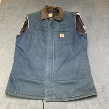 Vintage Carhartt Vest Men 46 Tall Blue Duck Canvas Cotton Quilted Lined Full Zip