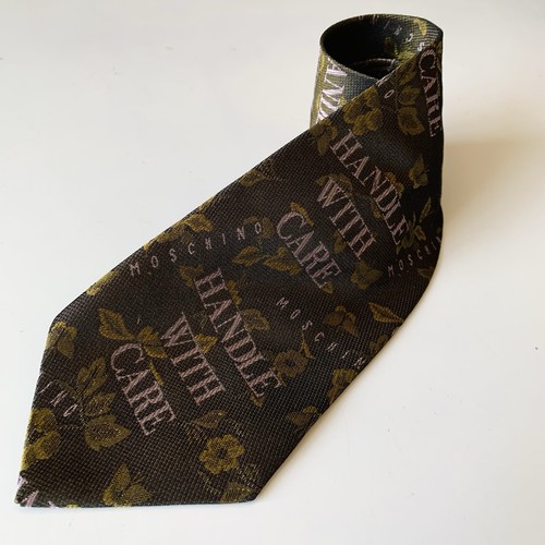 Corbata Moschino 100 % seda corbata bronce rosa mango floral con cuidado diseñador hombres - Imagen 2 de 8